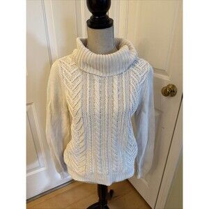 FISHERMAN CORE Lands End Drifter Ivory Turtleneck Sweater Cable Knit Size M